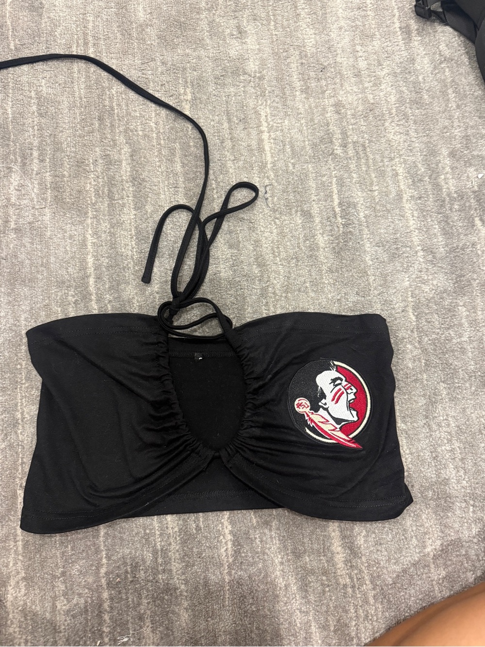 Black Bandeau Halter Top with Red & White Seminoles Logo